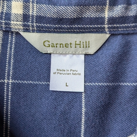 NWOT Garnet Hill Navy Blue Peruvian Cotton Plaid Midi Shirt Dress Size Large - Picture 4 of 9